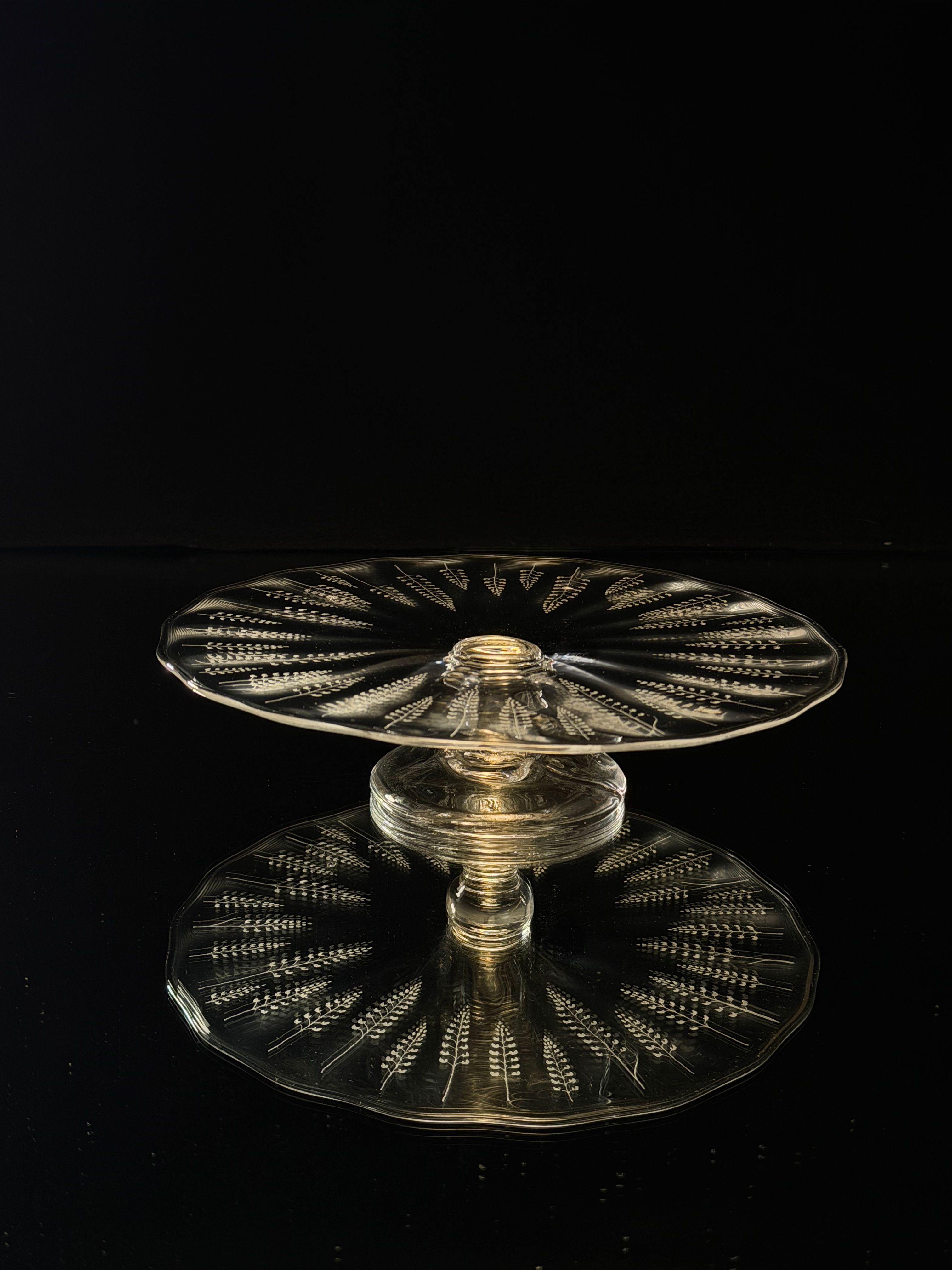 Engraved pedestal dish with ferns