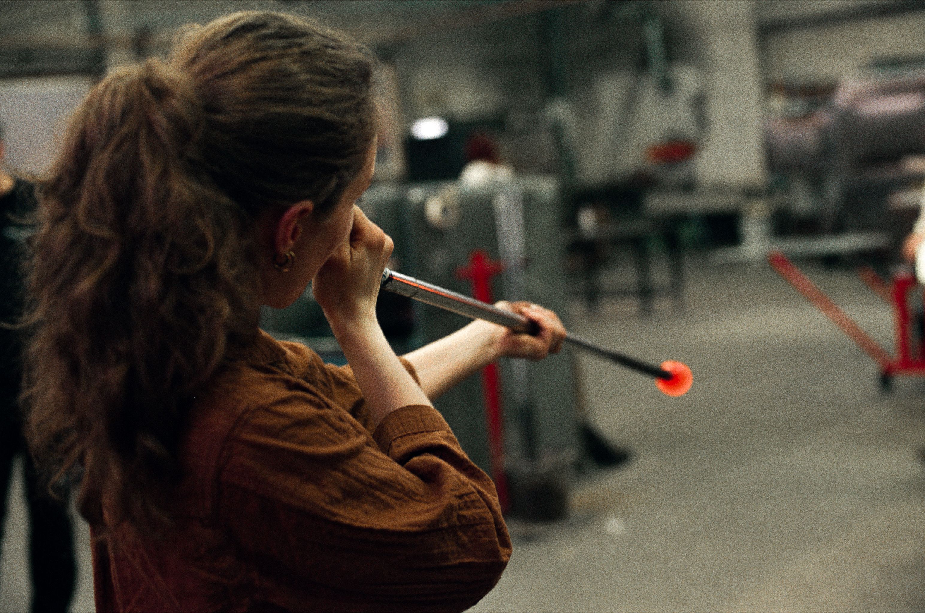Aldís blowing the gather